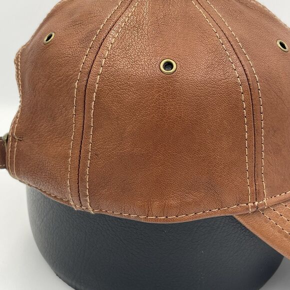 The Territory Ahead All Leather Brown Strapback Baseball Cap Hat Adjustable OSFM - Picture 6 of 15